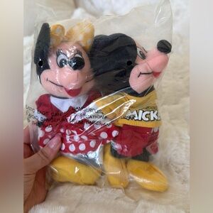 Vintage Disney Mickey and Minnie Plush Pair in Red, Yellow, Black